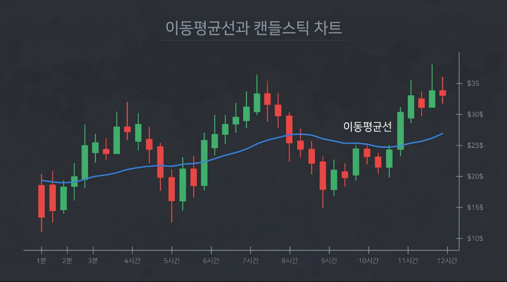 이동평균선을 설명하는 차트 예시 이미지