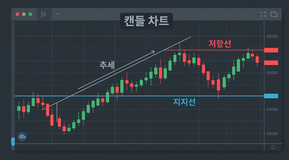 암호화폐 차트 기초 개념을 설명하는 이미지