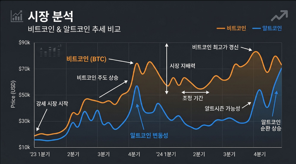 암호화폐 시장 분석을 설명하는 차트 이미지