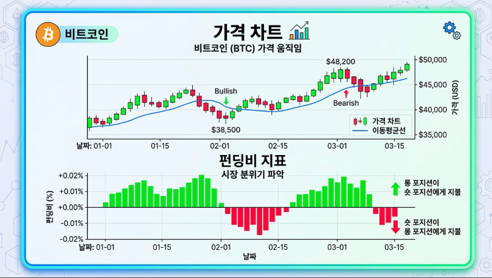 비트코인 차트와 펀딩비 지표 예시