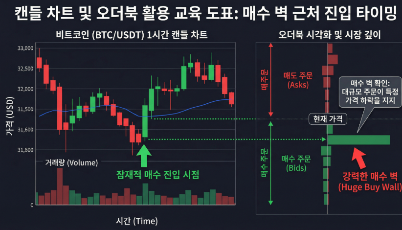 오더북과 차트 결합 분석