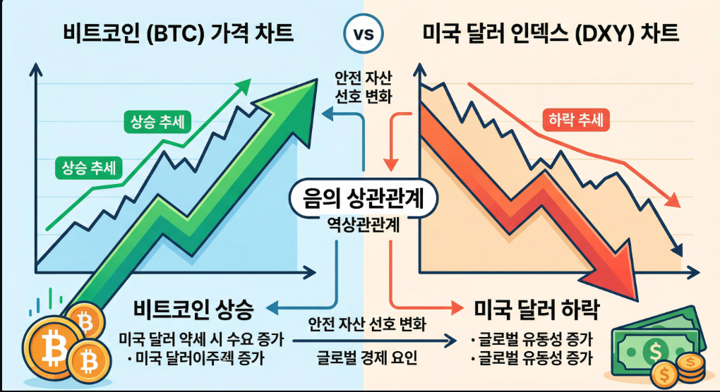 비트코인과 달러지수 반비례 관계