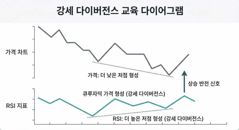코인 RSI 상승 다이버전스 설명 이미지