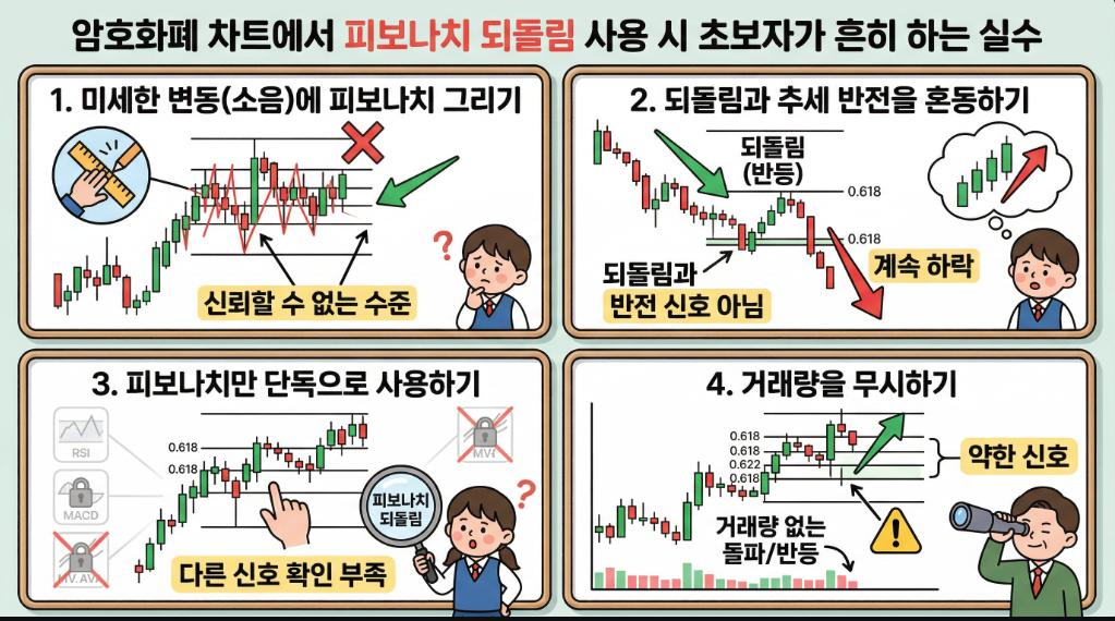 코인 피보나치 되돌림 사용 시 초보자가 자주 하는 실수 설명 이미지