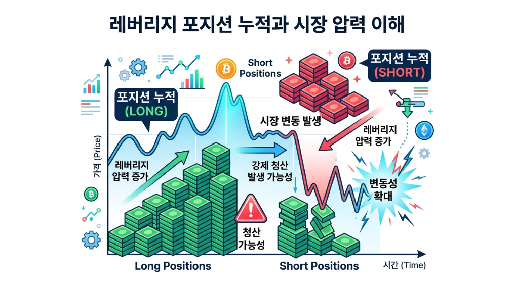 선물 포지션 누적과 변동성 확대 설명 이미지