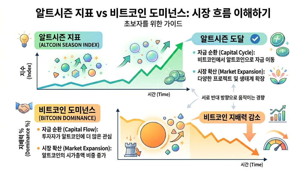 알트시즌 지표와 비트코인 도미넌스 관계 설명 이미지