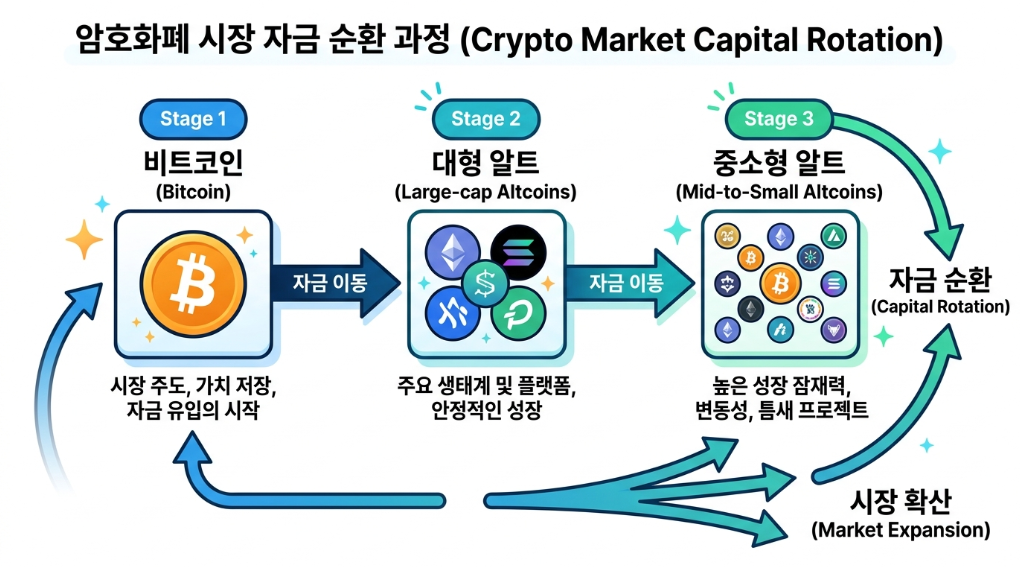 비트코인에서 알트코인으로 자금 순환 흐름 이미지