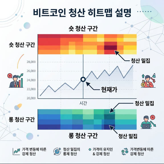 비트코인 청산맵 기본 구조를 설명하는 교육용 이미지