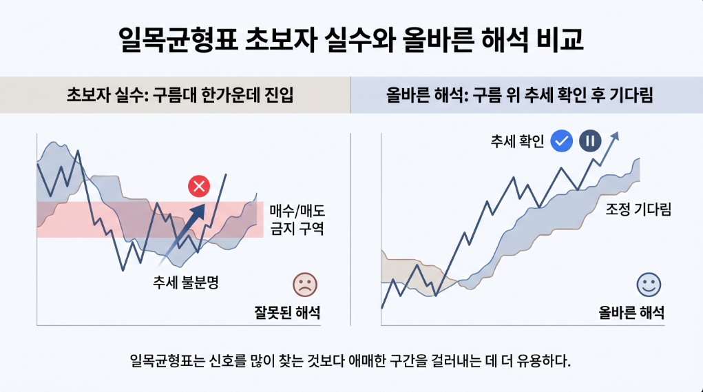 코인 일목균형표 초보자 실수와 올바른 해석 비교 이미지