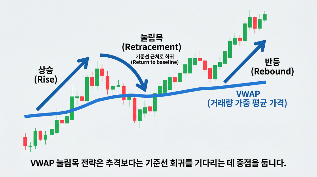 코인 VWAP 되돌림 매매 전략의 기본 구조 설명 이미지