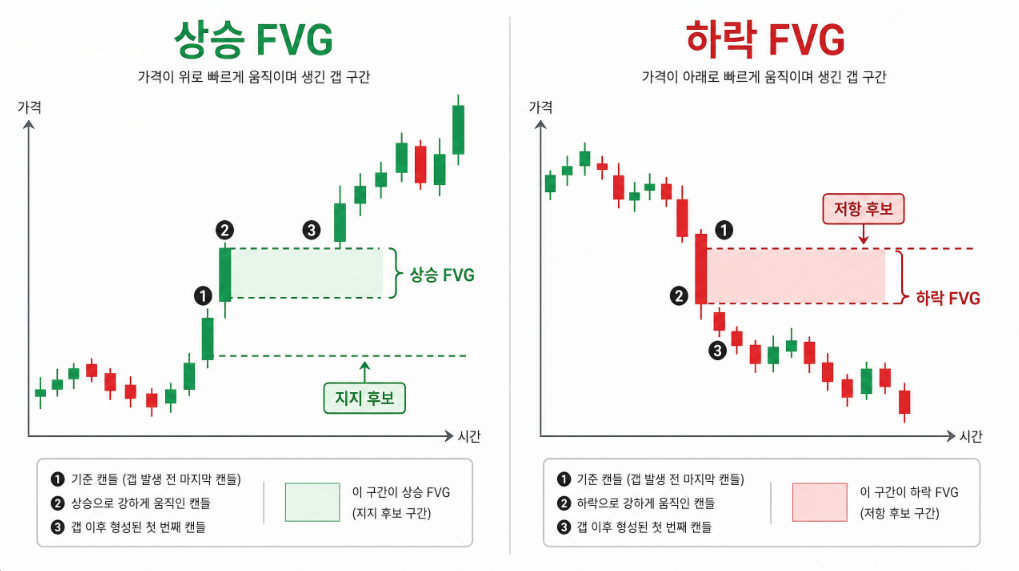 상승 FVG와 하락 FVG 차이 비교 차트